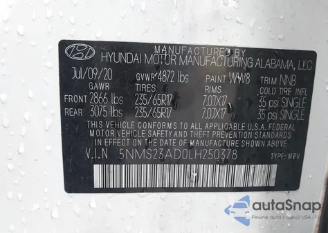 2020 Hyundai Santa Fe Se из США, поврежденный, VIN 5NMS23AD0LH250378